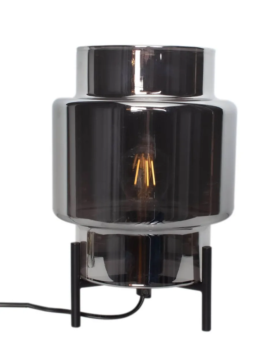 Wohnzimmerlampen|Metall Lampen*By Rydéns Tischlampe Dreibein 29 cm Metall Rauchglas für E27