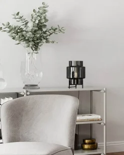 Wohnzimmerlampen|Metall Lampen*By Rydéns Tischlampe Dreibein 29 cm Metall Rauchglas für E27