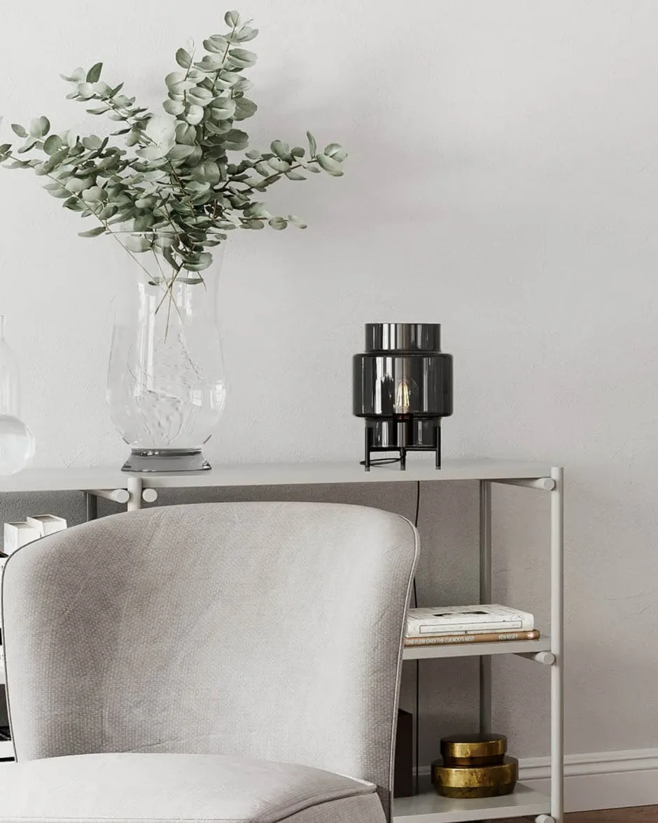 Wohnzimmerlampen|Metall Lampen*By Rydéns Tischlampe Dreibein 29 cm Metall Rauchglas für E27