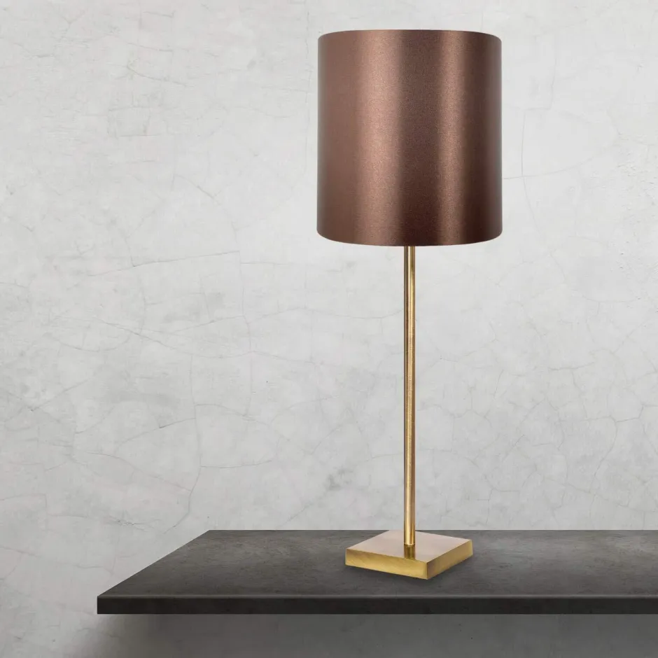 Giovanni Battista Tischlampe E27 68,5 cm Messing Stoff in Bronze hell Braun< Tischlampen|Schlafzimmer Lampen