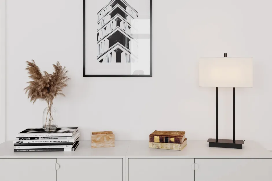 By Rydéns Tischlampe E27 56 cm Schwarz Weiß eckig Stoff Metall< Wohnzimmerlampen|Schlafzimmer Lampen