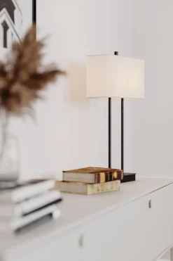 By Rydéns Tischlampe E27 56 cm Schwarz Weiß eckig Stoff Metall< Wohnzimmerlampen|Schlafzimmer Lampen