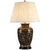 Stofflampen|Designerlampen*Elstead Tischlampe ELYA Schwarz Gold H:74cm Vintage Lampe