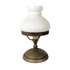 Giovanni Battista Tischlampe Glas Messing 23,5 cm in Bronze Antik Weiß E14< Glaslampen|Messinglampen