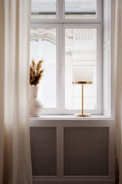 Wohnzimmerlampen|Metall Lampen*By Rydéns Tischlampe Glas Metall E27 55 cm in Messing Weiß rund