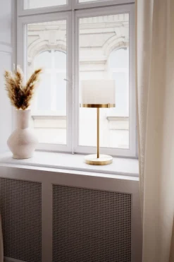 Wohnzimmerlampen|Metall Lampen*By Rydéns Tischlampe Glas Metall E27 55 cm in Messing Weiß rund