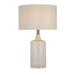 Wohnzimmerlampen|Schlafzimmer Lampen*Searchlight Tischlampe Glas Stoff Weiß 62 cm E27 elegant