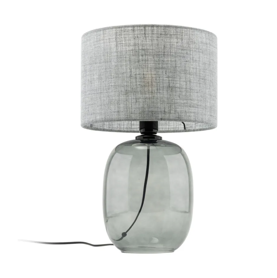 TK Lighting Tischlampe Grau Rauchglas Stoff E27 H: 48 cm Ø 30 cm< Tischlampen|Schlafzimmer Lampen