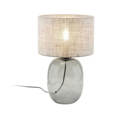 TK Lighting Tischlampe Grau Rauchglas Stoff E27 H: 48 cm Ø 30 cm< Tischlampen|Schlafzimmer Lampen