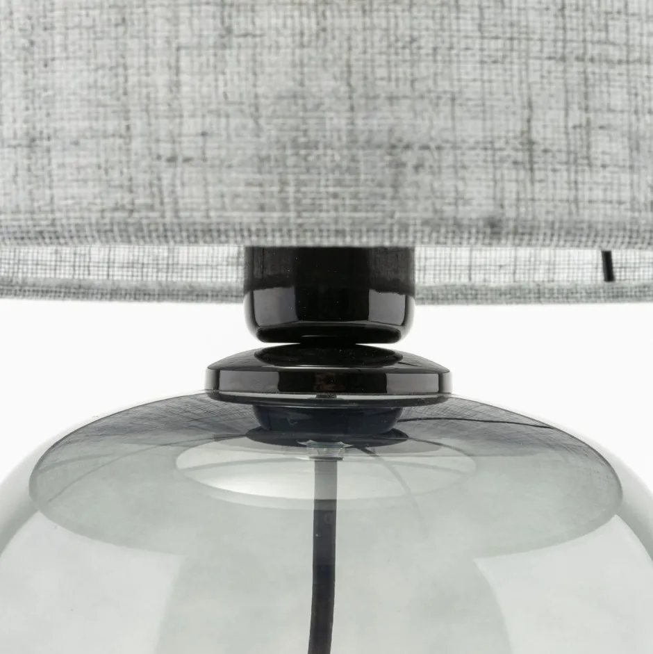 TK Lighting Tischlampe Grau Rauchglas Stoff E27 H: 48 cm Ø 30 cm< Tischlampen|Schlafzimmer Lampen