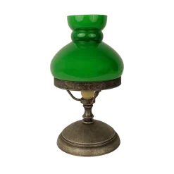 Giovanni Battista Tischlampe Grün Bronze Antik H: 23,5 cm klein Glas Messing E14< Tischlampen|Jugendstil Lampen