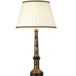 Tischlampen|Schlafzimmer Lampen*Elstead Tischlampe groß 87 cm Stoff Holz in Creme Schwarz Gold