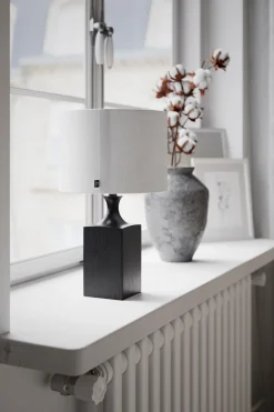 Wohnzimmerlampen|Schlafzimmer Lampen*By Rydéns Tischlampe Holz Stoff 41 cm Schwarz Weiß für E27