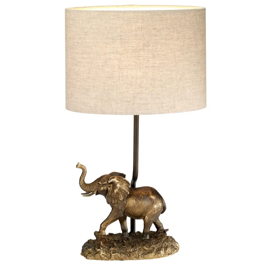 Tischlampen|Schlafzimmer Lampen*Elstead Tischlampe in Bronze antik Natur Elefant Resin Jute