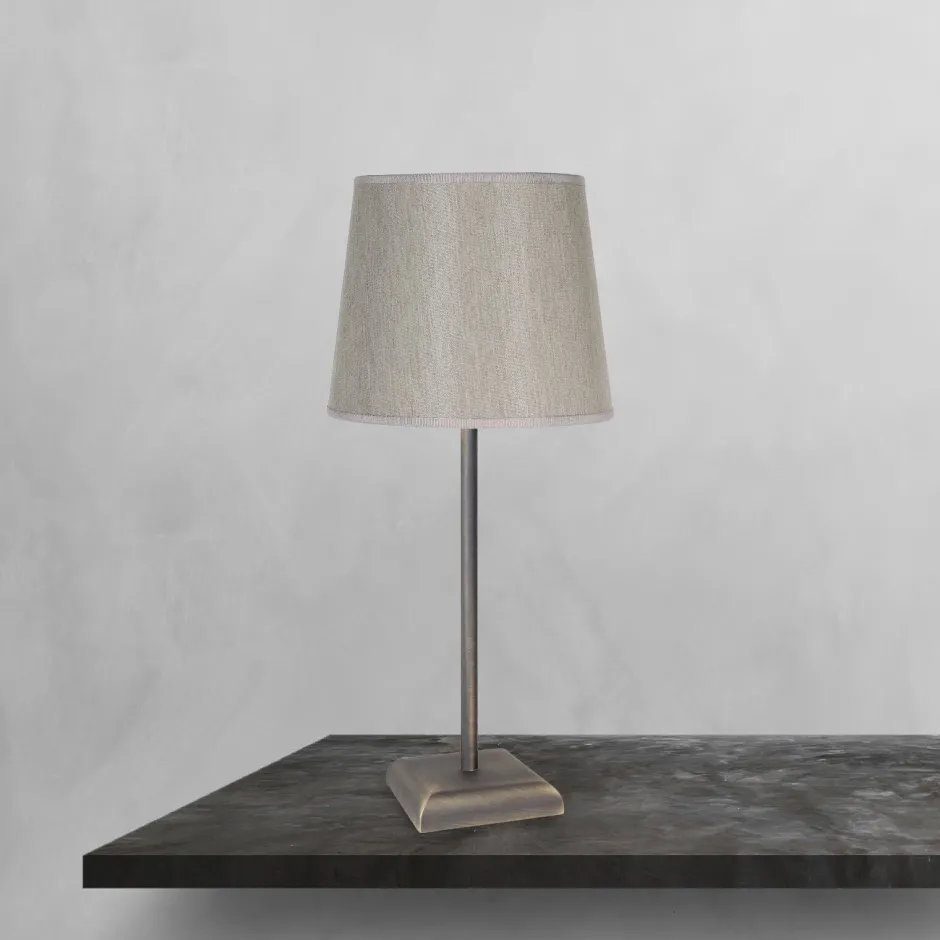 Tischlampen|Schlafzimmer Lampen*Giovanni Battista Tischlampe in Bronze matt Beige E27 45 cm Messing Stoff