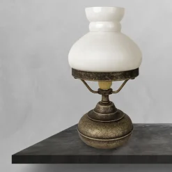 Tischlampen|Jugendstil Lampen*Giovanni Battista Tischlampe Jugendstil Messing Glas in Bronze Antik Weiß 24,5cm