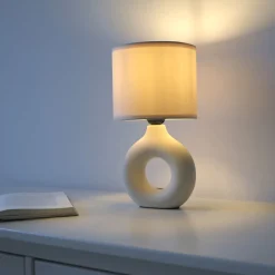 Just Light Tischlampe Keramik Stoff blendarm 30 cm E27 Beige< Schlafzimmer Lampen|Stofflampen