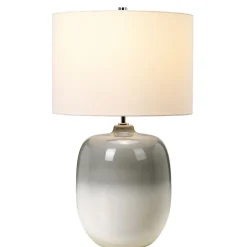 Schlafzimmer Lampen|Keramiklampen*Elstead Tischlampe Keramik Stoff Hellgrau Creme 61,5 cm E27