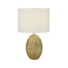 Searchlight Tischlampe Keramik Stoff E27 45 cm Ø 28 cm Gold Creme-Weiß< Stofflampen|Schlafzimmer Lampen
