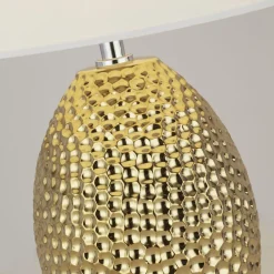 Searchlight Tischlampe Keramik Stoff E27 45 cm Ø 28 cm Gold Creme-Weiß< Stofflampen|Schlafzimmer Lampen