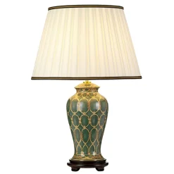 Elstead Tischlampe Keramik Stoff 68 cm Grün Gold Creme< Wohnzimmerlampen|Stofflampen
