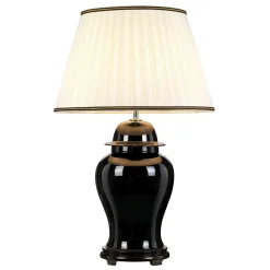 Elstead Tischlampe Keramik Stoff Schwarz Creme 80 cm hoch E27< Tischlampen|Schlafzimmer Lampen