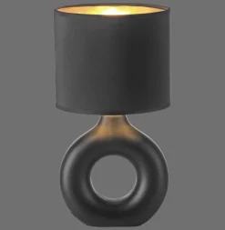 Just Light Tischlampe Keramik Stoff 30 cm E27 Schwarz Gold Modern< Wohnzimmerlampen|Schlafzimmer Lampen