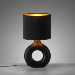 Just Light Tischlampe Keramik Stoff 30 cm E27 Schwarz Gold Modern< Wohnzimmerlampen|Schlafzimmer Lampen