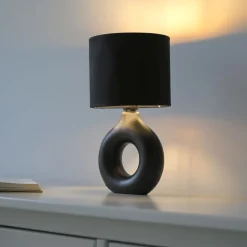 Just Light Tischlampe Keramik Stoff 30 cm E27 Schwarz Gold Modern< Wohnzimmerlampen|Schlafzimmer Lampen