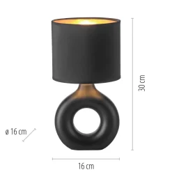 Just Light Tischlampe Keramik Stoff 30 cm E27 Schwarz Gold Modern< Wohnzimmerlampen|Schlafzimmer Lampen