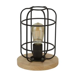 Searchlight Tischlampe klein H: 24,5 cm Ø 18 cm E27 Metall Holz< Retro Lampen|Tischlampen