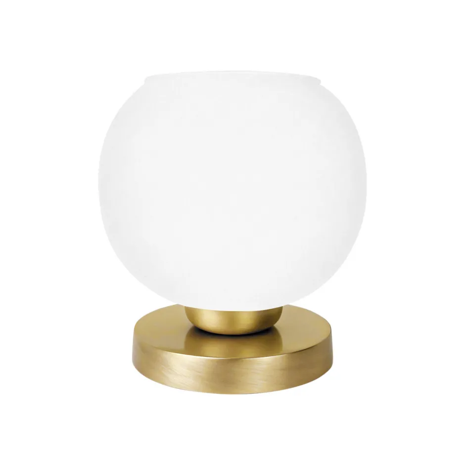 Giovanni Battista Tischlampe Kugel H: 18,5 cm Glas Messing in Weiß Bronze< Tischlampen|Jugendstil Lampen
