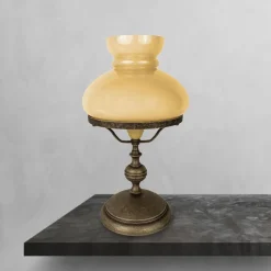 Giovanni Battista Tischlampe Messing Glas 39 cm in Bronze Antik Creme E14< Glaslampen|Messinglampen