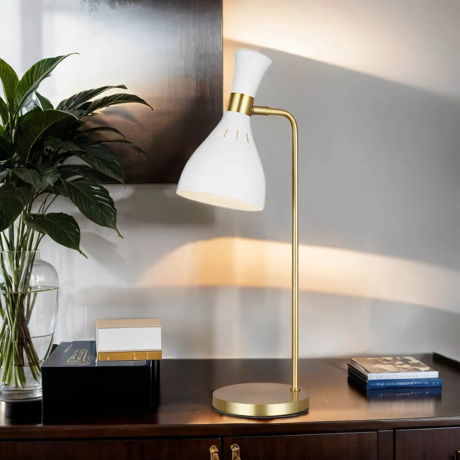 Tischlampen|Bürolampen*Elstead Tischlampe Metall 63,5 cm in Messing Weiß E27 Retro