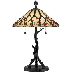 Wohnzimmerlampen|Rustikale Lampen*Elstead Tischlampe Metall Glas 62,9 cm Tiffany Stil 2x E27 Handarbeit
