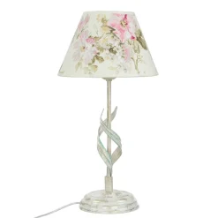 Nachttischlampen|Stofflampen*Lamkur Tischlampe Metall Shabby Weiß Stoff rund Landhaus