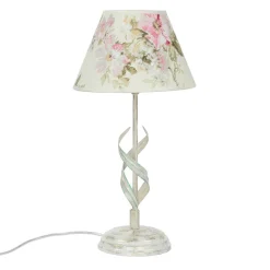 Nachttischlampen|Stofflampen*Lamkur Tischlampe Metall Shabby Weiß Stoff rund Landhaus