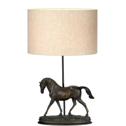 Elstead Tischlampe mit Schirm Jute Resin in Bronze antik Pferd< Tischlampen|Schlafzimmer Lampen