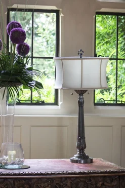 Tischlampen|Schlafzimmer Lampen*Elstead Tischlampe mit Zugschalter E27 94 cm hoch Stoffschirm