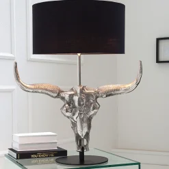Invicta Interior Tischlampe Modern Design Stierkopf Silber Schwarz< Tischlampen|Schlafzimmer Lampen
