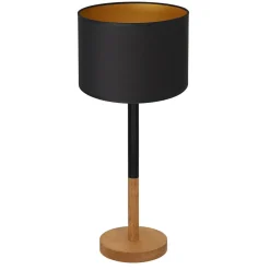 Luminex Tischlampe Natur Schwarz Gold Stoff Holz 56 cm blendarm< Tischlampen|Schlafzimmer Lampen