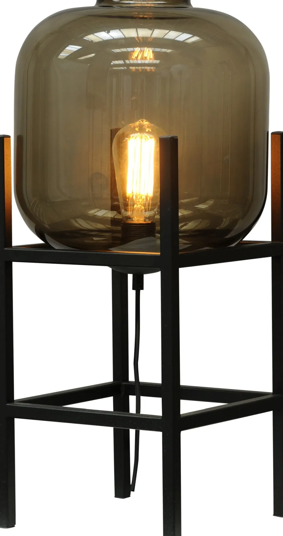 Tischlampen|Glaslampen*Masterlight Tischlampe Rauchglas Metall 57 cm hoch E27 Schwarz