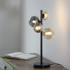 Paul Neuhaus Tischlampe Rauchgrau Bernstein 48 cm G9 3000 K Glas< Wohnzimmerlampen|Schlafzimmer Lampen