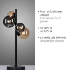 Paul Neuhaus Tischlampe Rauchgrau Bernstein 48 cm G9 3000 K Glas< Wohnzimmerlampen|Schlafzimmer Lampen