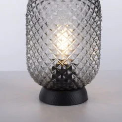 Just Light Tischlampe Rauchgrau Schwarz Glas Metall 22,5 cm E27< Wohnzimmerlampen|Schlafzimmer Lampen