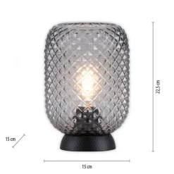 Just Light Tischlampe Rauchgrau Schwarz Glas Metall 22,5 cm E27< Wohnzimmerlampen|Schlafzimmer Lampen