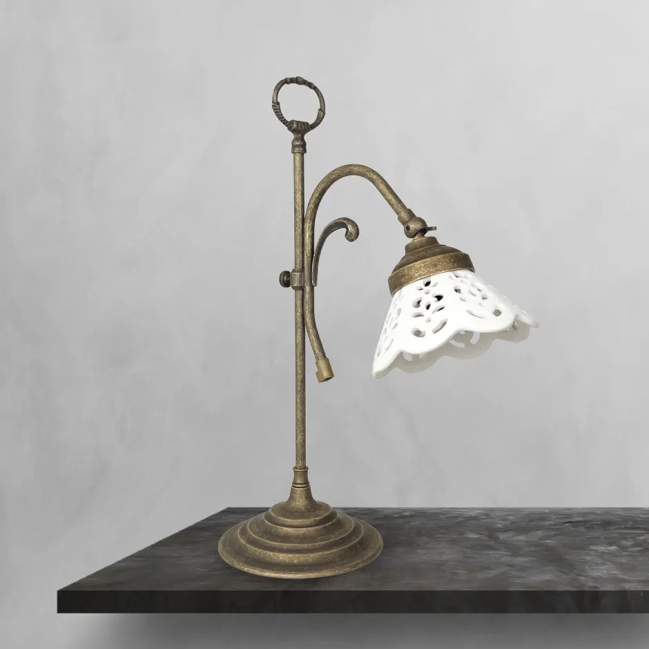 Giovanni Battista Tischlampe Rustikal H: 36 cm schwenkbar E14 Keramik Messing< Tischlampen|Badezimmer Lampe