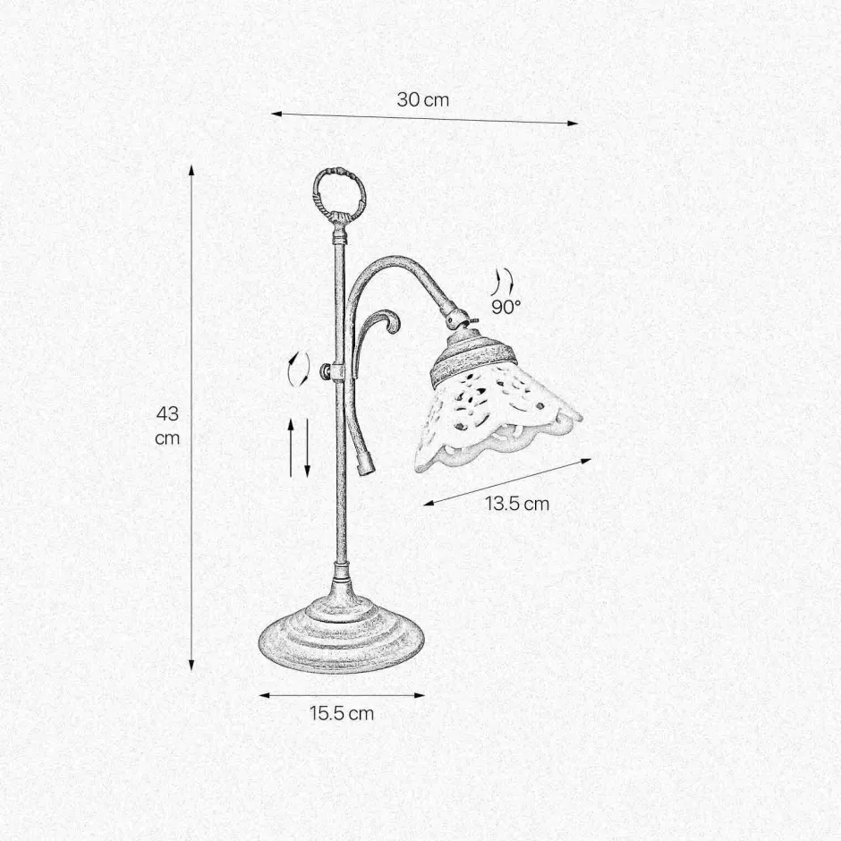 Giovanni Battista Tischlampe Rustikal H: 36 cm schwenkbar E14 Keramik Messing< Tischlampen|Badezimmer Lampe