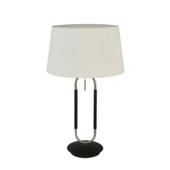 Wohnzimmerlampen|Schlafzimmer Lampen*Searchlight Tischlampe Samt Schirm Zugschalter 63 cm E27 Weiß Silber
