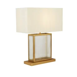 Searchlight Tischlampe Samtschirm H: 53 cm E27 in Messing Weiß< Schlafzimmer Lampen|Glaslampen